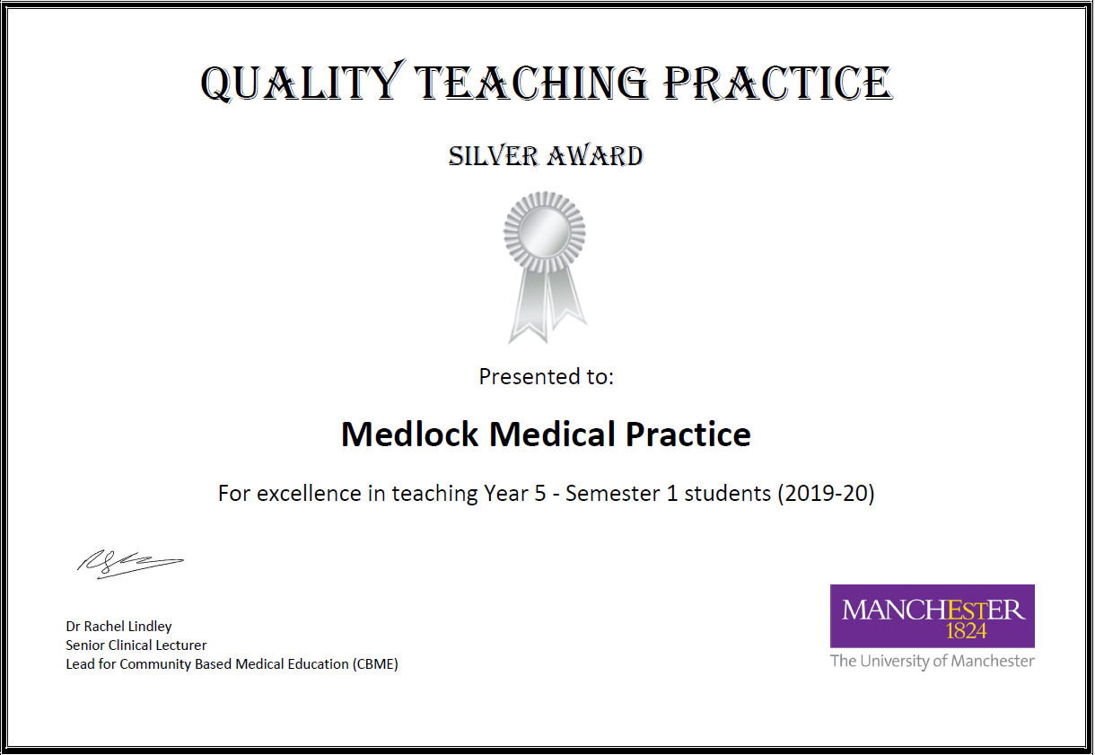 Quality teaching practice silver award certificate
